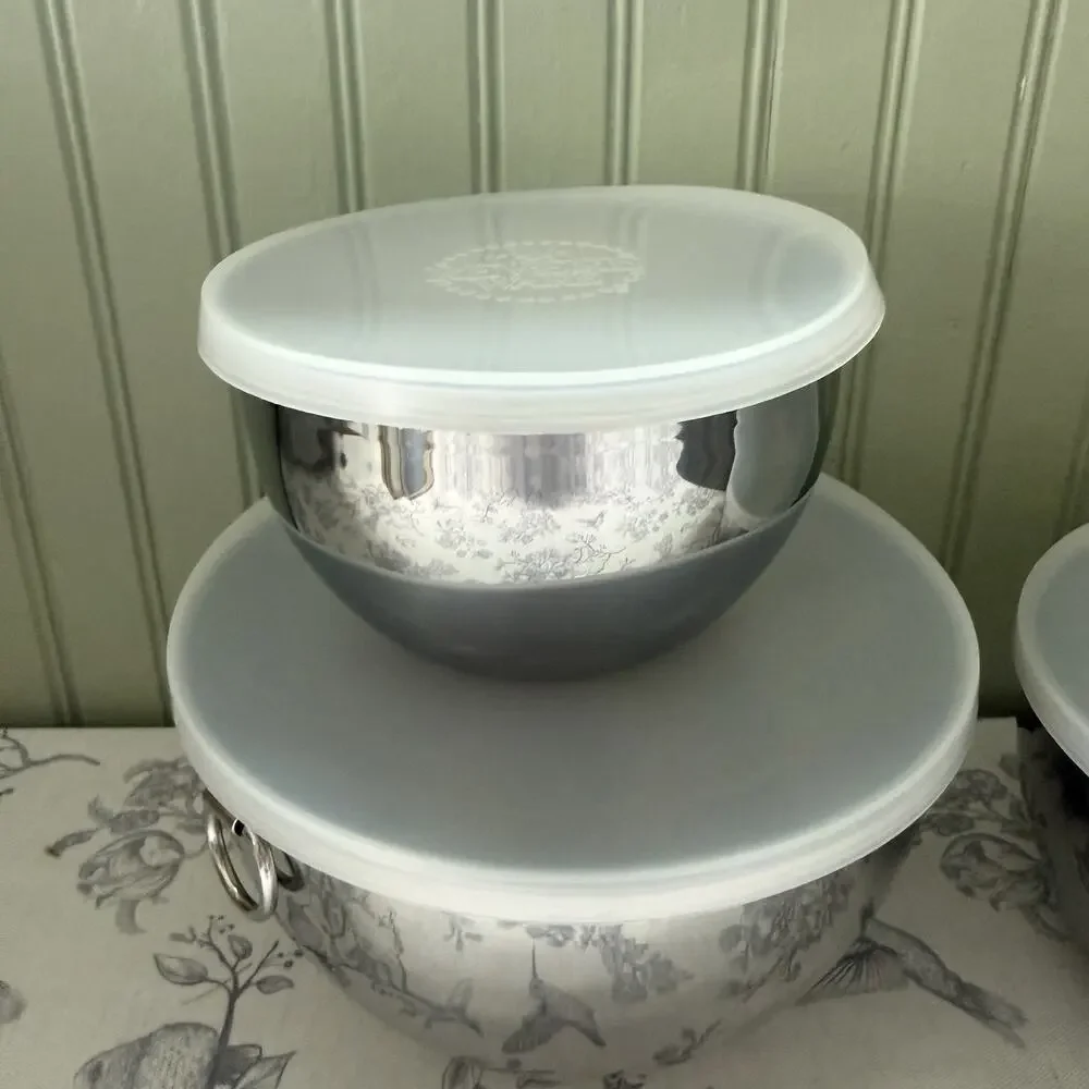 Vtg Revere Ware Stainless Steel Nesting Mixing Bowls Set of 3 Lids Ring Handle
